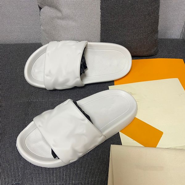 Designer Black Embossed Rubber Waterfront Slippers Waterproof Women Comfort Sandals Letter Embossing Flat Slide Rubber Outsole Non-slip Slip