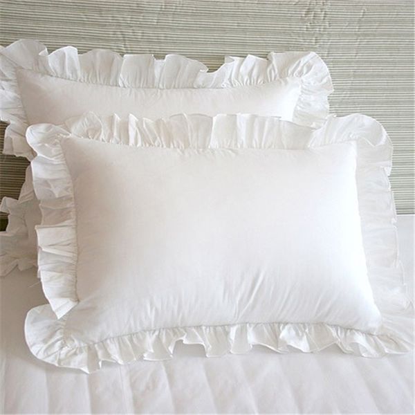 Solid Home Cushion 1pcs White Pillowcase Sham Princess European Cover Protector Bedding Cotton Ruffle 48 74cm 220623