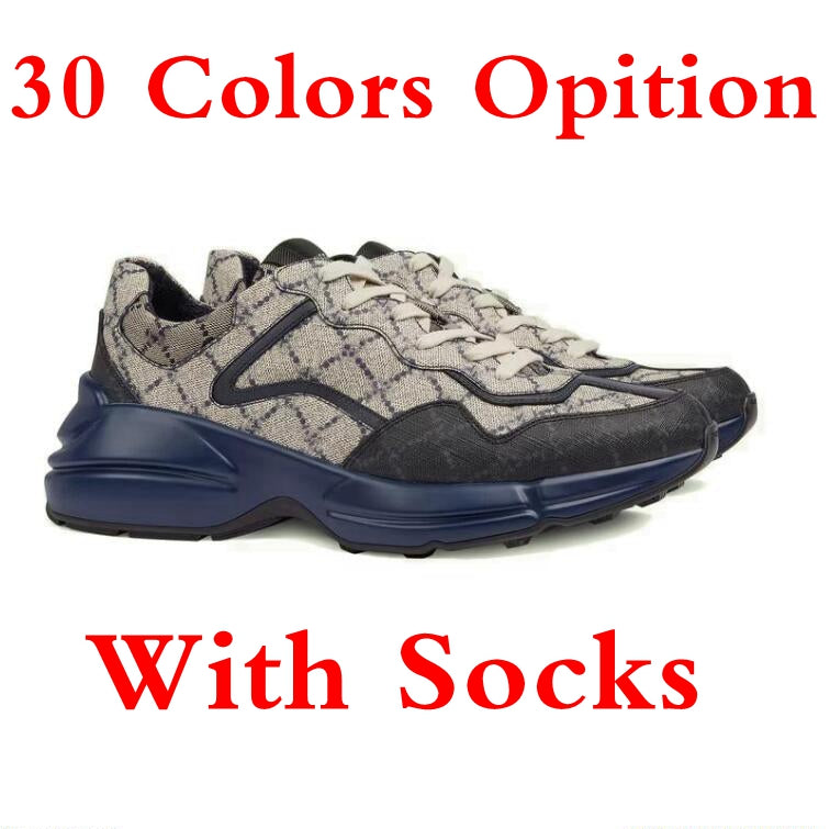 Rhyton Grey Men Shoes Plaid pattern Platform Classic Suede Leather Sports Skateboarding Shoe 620185 99WF0 4371 Vintage Luxury Chaussures Designer Sn