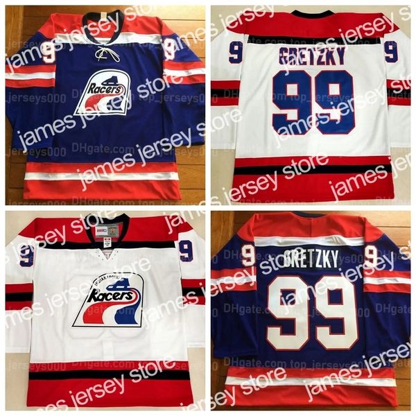 James Custom Hockey Jersey 5XL 6XL Wayne Gretzky #99 Indianapolis Racers Jerseys Stitched White Blue Size XXS-6XL Any Name And Number Top Qu