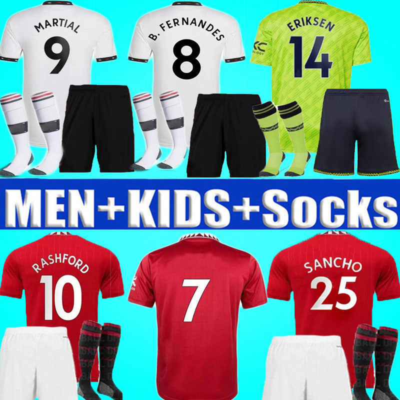 SANCHO RASHFORD soccer jersey 22 23 SHAW MARTINEZ 2022 2023 MANS UTD MARTIAL B. FERNANDES MANCHESTERS ERIKSEN FRED football shirt men kids kit aldul