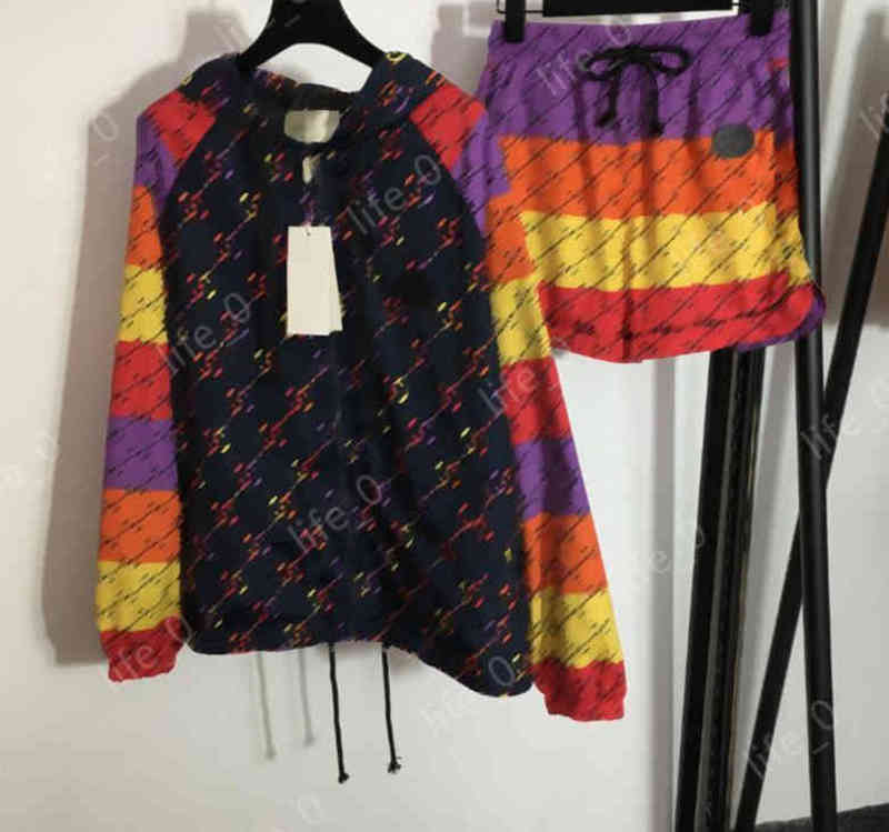 Womens Two Pieces Pants Letter Print Long Sleeve Cardigan Hooded Jacket And Colorblock Shorts 2 Piece Sets Luxury Women Designer Clothing 0912