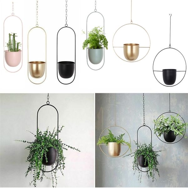 10 Type Metal Hanging Flower Pot Nordic Chain Planter Basket Vase For Home Garden Balcony Decoration 220813