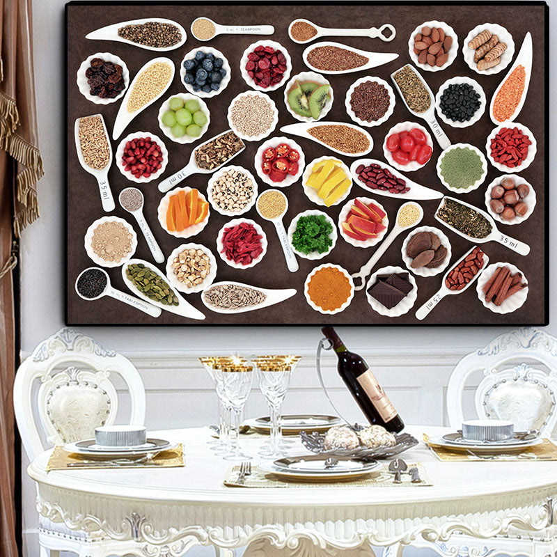 Grains Spices Spoon Pepper Canvas Painting Kitchen Cuadros Scandinavian Posters and Prints Wall Art Foods Picture for Living Roo