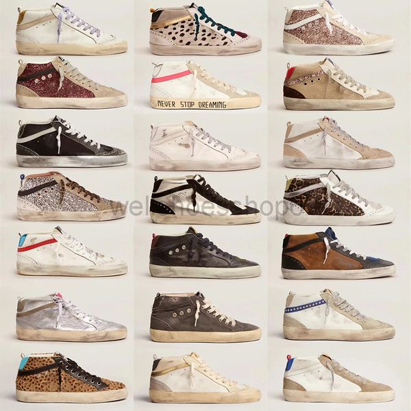 New release Italy brands Shoes Golden Mid Slide Star High-top Sneakers Women Shoes fashion pink-gold glitter Classic Leopard White Do-old