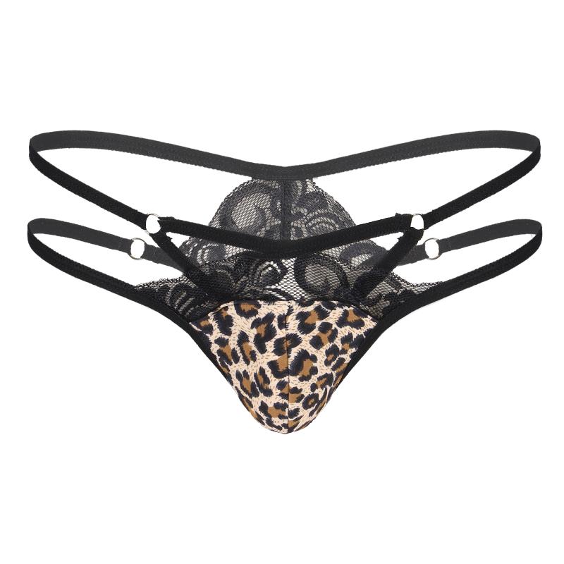 Men&#039;s Swimwear Mens Lingerie Sissy Thongs Panties Sheer Lace Bulge Pouch G-string Low Rise Strappy T-back Thong Crossdress UnderwearMen&#039;s