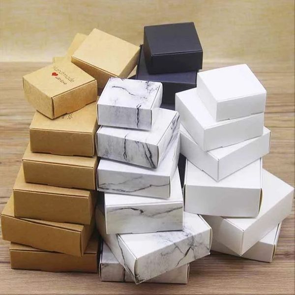 6pcs Kraft Paper Box Marbling Style DIY Handmade Candy Chocolate Packaging Birthday Party Wedding Decoration Christmas Gift 220707