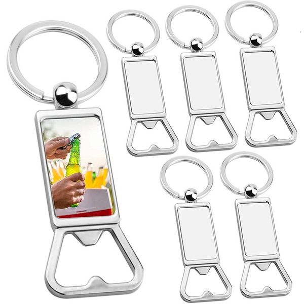Sublimation Blank Beer Bottle Opener Key Chain Metal Heat Transfer Corkscrew Household Kitchen Tool Keychains Aluminum Blanks Key Ring Keyri