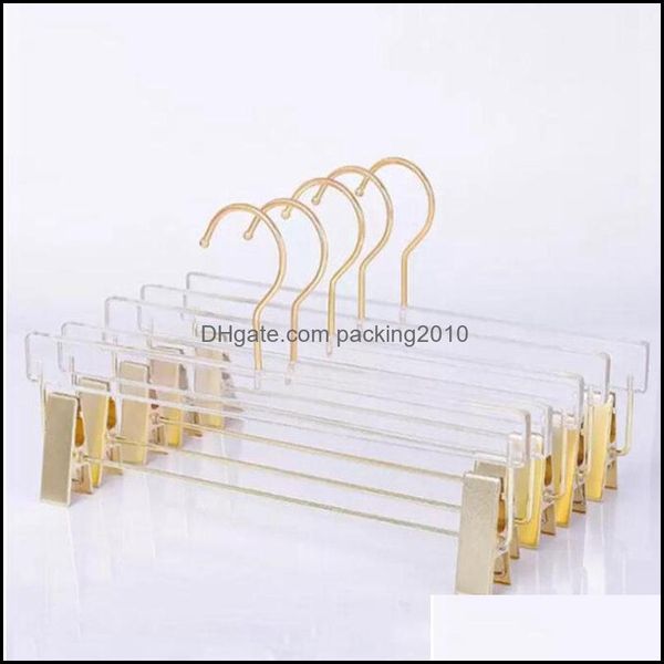 Hangers Racks Clothing Housekee Organization Home Garden Transparent Acrylic Hanger High-End Skirts Rack With Golden Clips Clear Display S