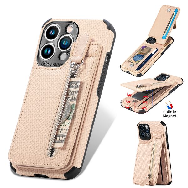 Zipper Wallet Phone Cases For Iphone 14 13 12 11 Pro Xs Max XR 8 7 Plus Magnetic Flip Cover With Card Holder Business Luxury Fashion Shell D