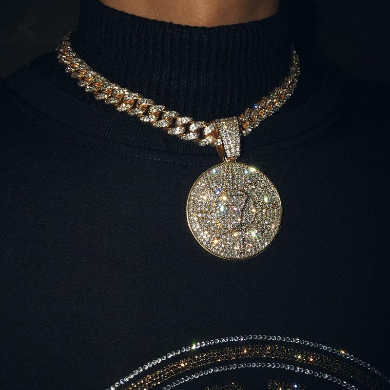 Pendant Necklaces Iced Out Cubic Zircon NO 7 Coin With Rhinestone Big Miami Cuban Chain Choker Necklace Fashion Hip Hop Men JewelryPendant