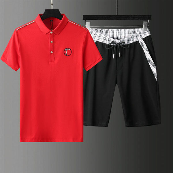 2022 Summer Casual Short Sleeved Set Men Fashion Stand Collar Polo Shirt Shorts 2 Piece Sportswear Men s Running Track Suit