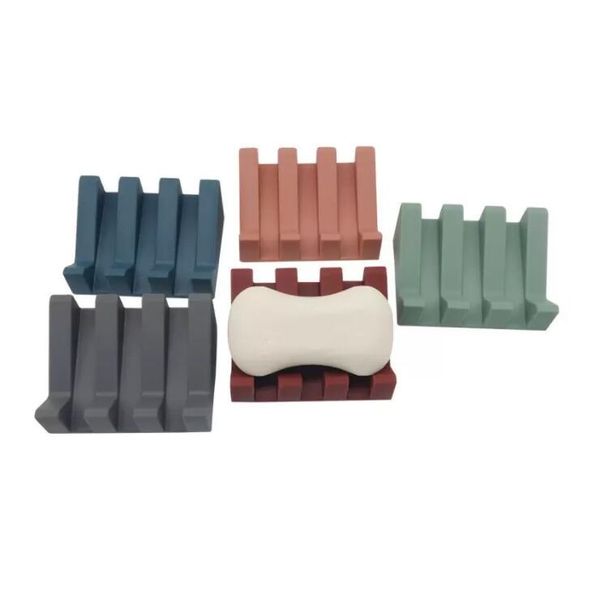 Silicone Soap Dish with Drain Soaps Holder Self Draining Waterfall Drying Tray for Kitchen Shower Bathroom Soap Dishes ZC1250