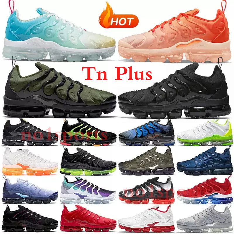 Plus Running Shoes Men Women Black Bubblegum Yolk Cherry Cool Grey Neon Olive Pure Platinum Dark Blue Mens Womens Sports Sneakers big size 36-47