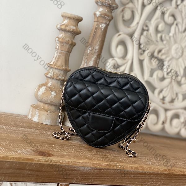 Top Tier Mirror Quality Designers Womens Heart Bags Luxury Small Real Leather Lambskin Purse Quilted Flap Bag Handbag Crossbody Shoulder Bla