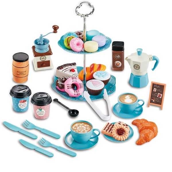 Kids Simulation Afternoon Tea Toys Set DIY Pretend Play Kitchen Toys Food Coffee Machine Dessert Play House Toys For Girls Kids 220725
