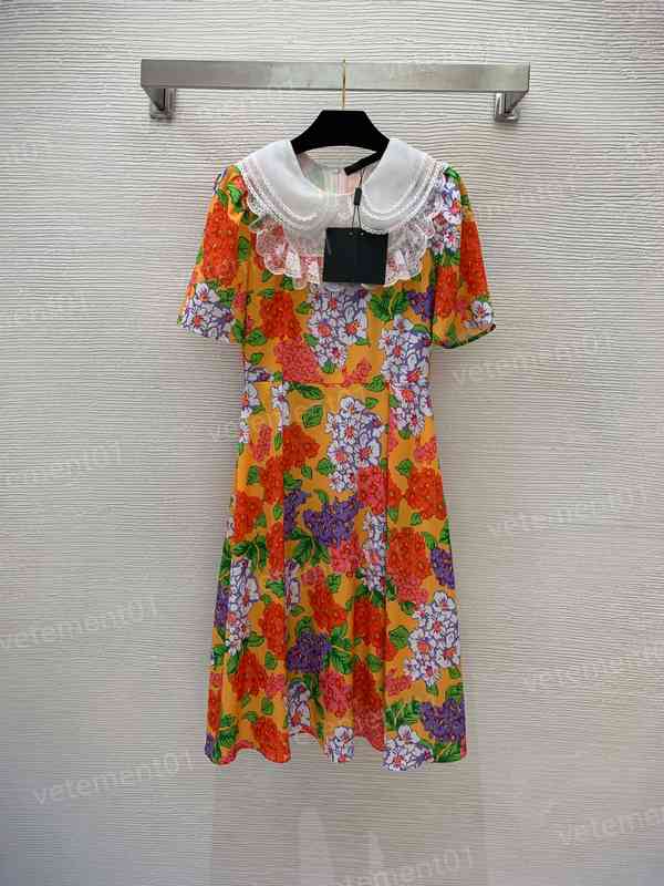 Womens Designer Dresses Elegant Ladies Mesh Embroidered Colorful Floral Print Midi Dress High Quality Women Clothing