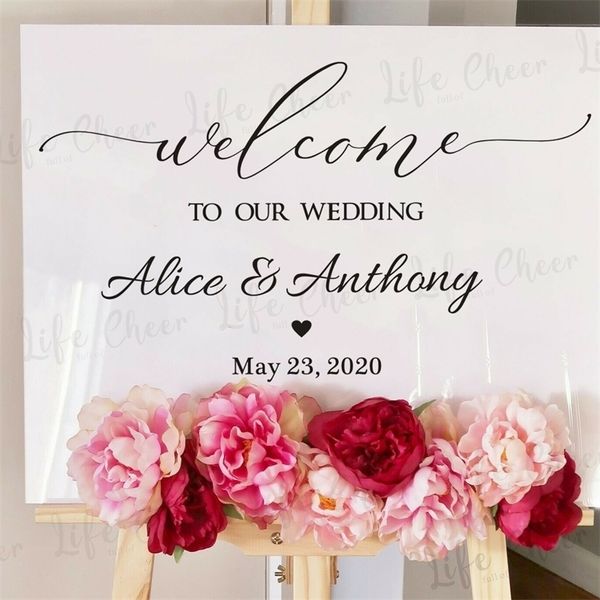 Welcome Wedding Sign Vinyl Sticker Personalized Any Texts Board Decals Anniversary Engagement Party Sign Mirror Vinyl Murals 220727