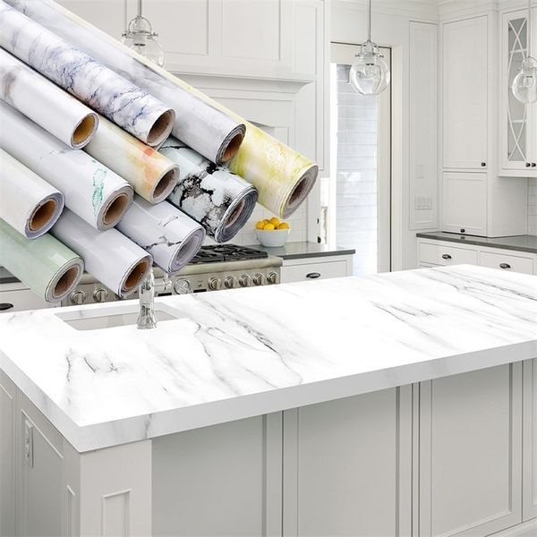 Kitchen Wall Stickers Waterproof Heatproof Marble Self Adhesive Wallpaper Vinyl Film Cupboard Decoration Sticky Paper Decal 220727