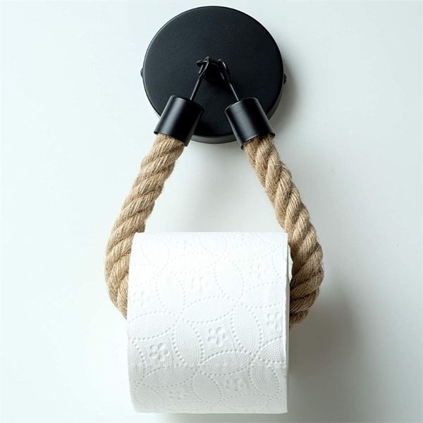 Toilet Roll Holder Retro Kitchen Wall Mounted Roll Paper Jute Rope Holder Rack Bathroom Decor 220727