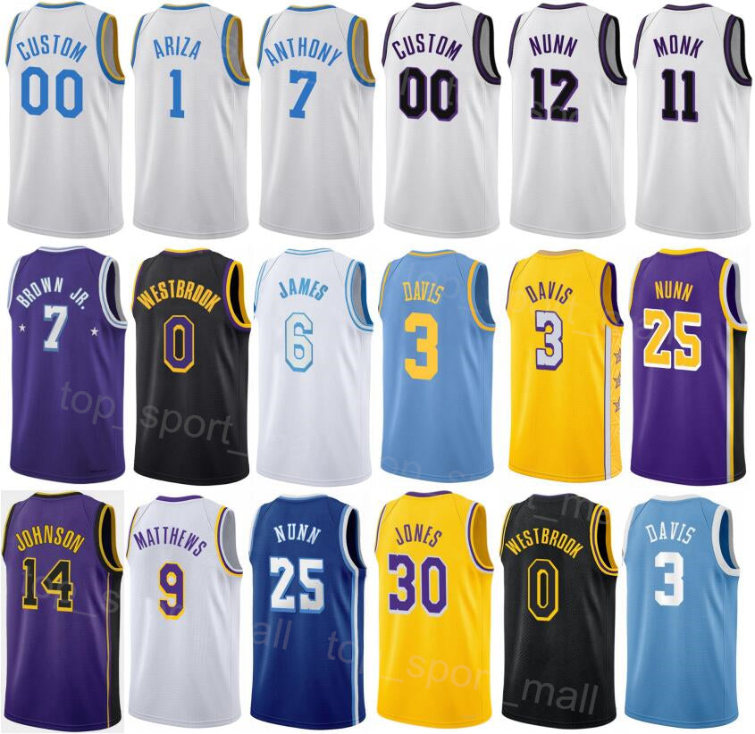 Screen Print Men Youth Earned Basketball LeBron James Jersey 6 Davis 3 Russell Westbrook 0 Talen Horton-Tucker 5 Austin Reaves 15 Avery Bradley 20 S