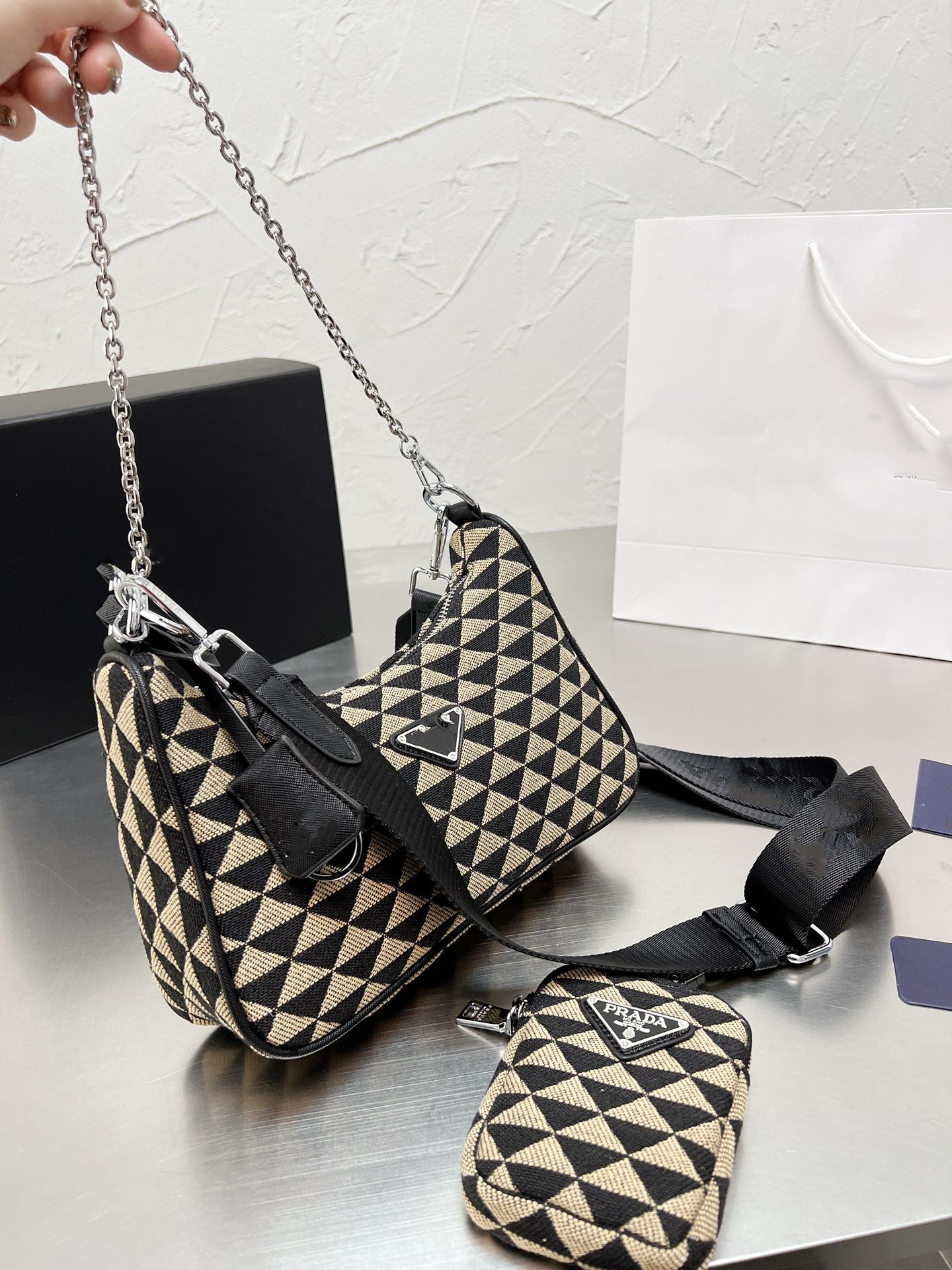 Classic new designer bag soft lambskin cotton A quality Prad candy touch metal ball pendant adjustable shoulder strap retro high-end luxury simple e