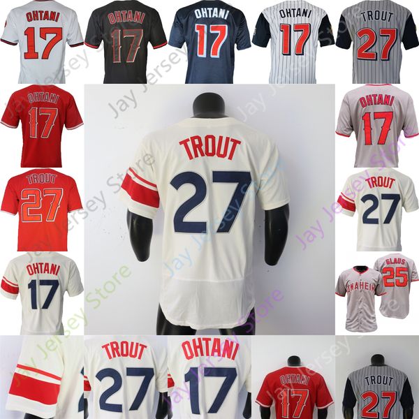 Baseball Shohei Ohtani Jersey Glaus Mike Trout City Player Grey Black Fashion Navy Turn Back White Red Pinstripe Pullover Fans