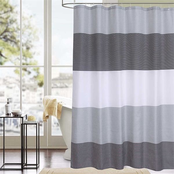 Transverse Stripes Polyester Fabric Bathroom Curtain Decor Precise Waterproof Shower Curtain High Quality Fastness Bath Curtains 210609