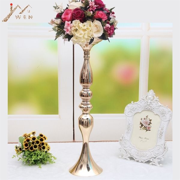 10 PCS-LOT Gold Candle Holders 50CM-20&quot; Flower Vase Candlestick Wedding Decoration Table Centerpieces Flower Rack Road Lead T200108