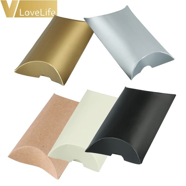 100pcs-lot Gift Box Packaging Box Cute Pillow Shape Candy Box Bag Wedding Party Favor Kraft Paper Candy Boxes Christmas Supplies T200229
