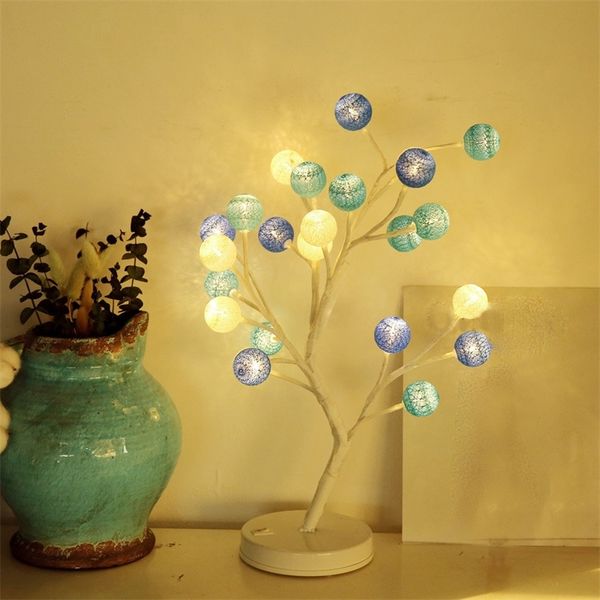 Cotton Ball Desk Top Tree Branch 24 Led Light String Christmas Decorations For Home Christmas Tree Decorations New Year&#039;s Decor T200619