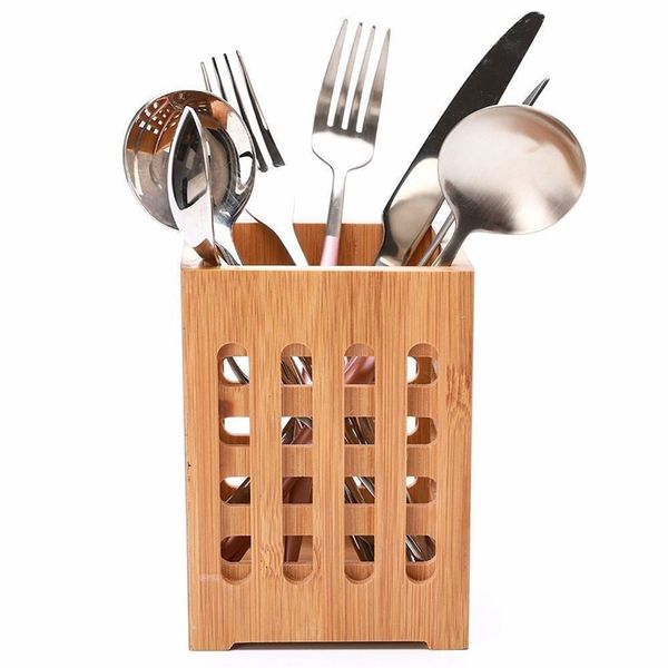 Square Hollow Grid Bamboo Containers Kitchen Utensil Storage Bucket Kitchen Storage Container Elegant Creative Gift Storage Box 201022