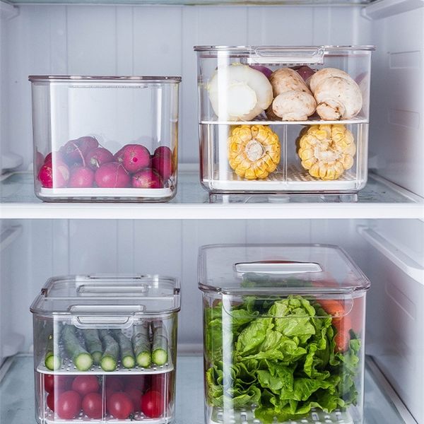 Refrigerator Storage Box Refrigerated Kitchen Home Storage Box Creative Drain Vegetable And Fruit Storage Box 201022