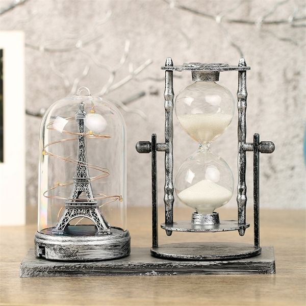 Modern Antique Sand Glass Eiffel Tower Model Decor Miniature Plastic Night Light Craft Ornament Home Decor Study Kids Best Gifts T200331