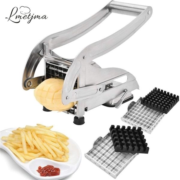 LMETJMA French Fry Cutter with 2 Blades Stainless Steel Potato Slicer Cutter Chopper Potato Chipper For Cucumber Carrot KC0213 210317