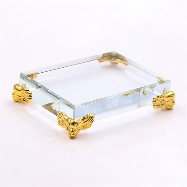 Rectangle Crystal Glass Cube Base Decorations Craft Base Feng Shui Home Decoration Accessories Modern Display Stand Holder Gifts 201212