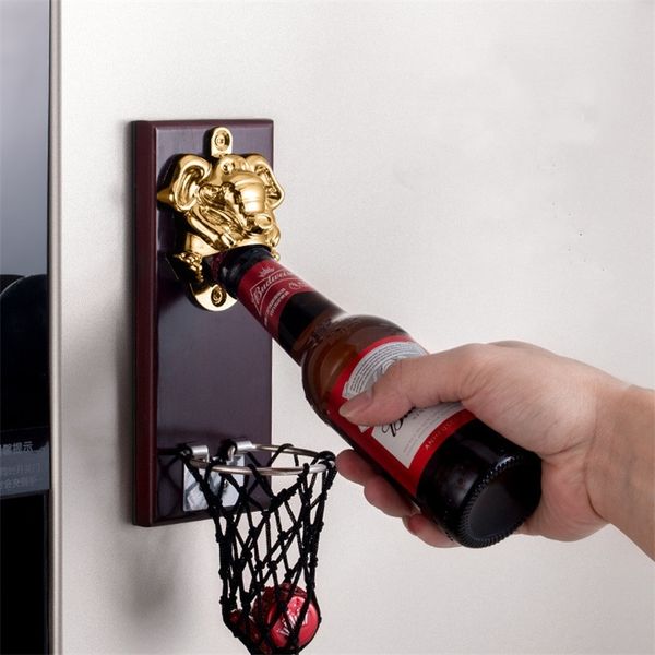 beer opener bottle drink opener with bottle cap storage basket for kitchen gadgets &fridge sticker decornew arrival 201201