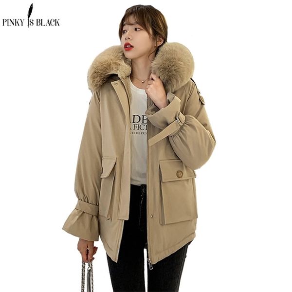 PinkyIsBlack Warm Wool Liner Winter Coats Jackets Women Fur Hooded Casual Jackets Women Winter Thick Parkas Short Coat Outerwear 201126