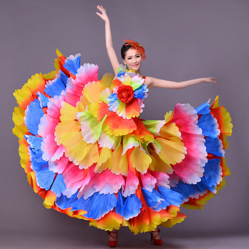 540 angle New opening dance dress stage dance dresses open Event Party Club big swing skirt female adult flower costume
