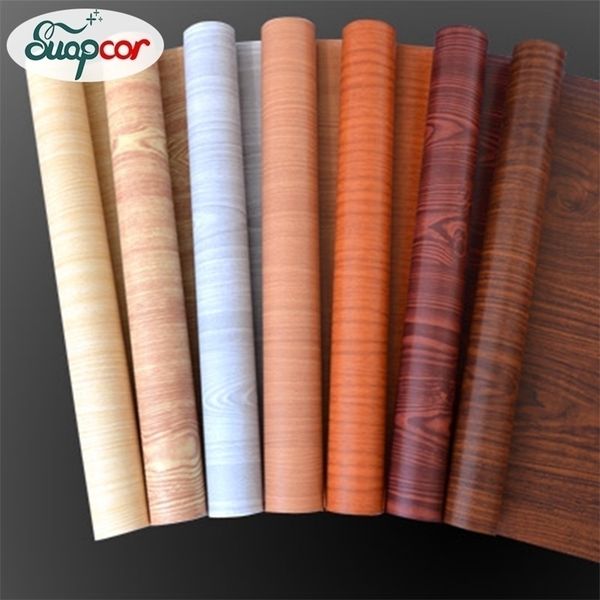 5M10M waterproof fabric wall stickers furniture vinyl self adhesive wallpaper wood grain decorative film wardrobe door Y200103