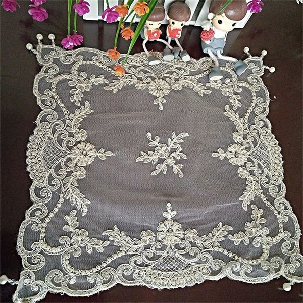 Square 38cm European style Coaster Insulation Fabric Placemat Beaded Embroidered Tea Set Fruit Plate Vase Pad Dining Mat Table T200703