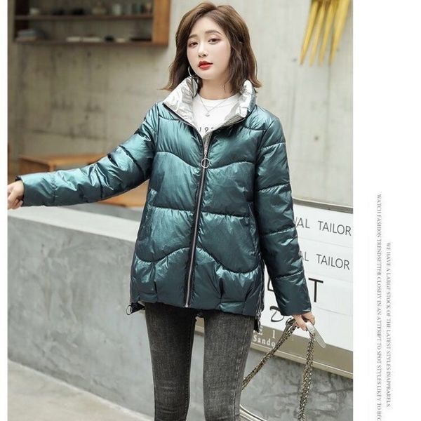 Fashion Short Glossy Parkas Women Winter Jacket Coat Warm Stand Collar Solid Soft Cotton Padded Jackets Female 201125