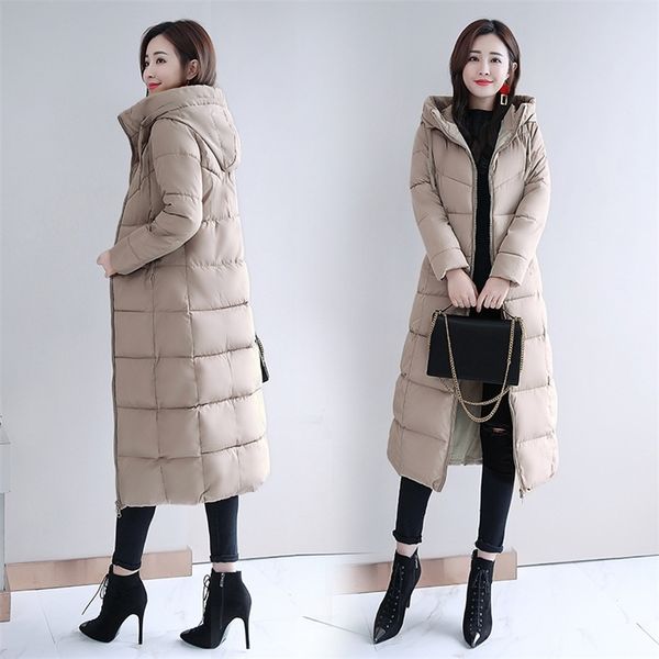 women winter plus size M-6XL X-long parkas stand collar 8 colors slim thick jacket fashion hooded warm ladies coats femme 201126