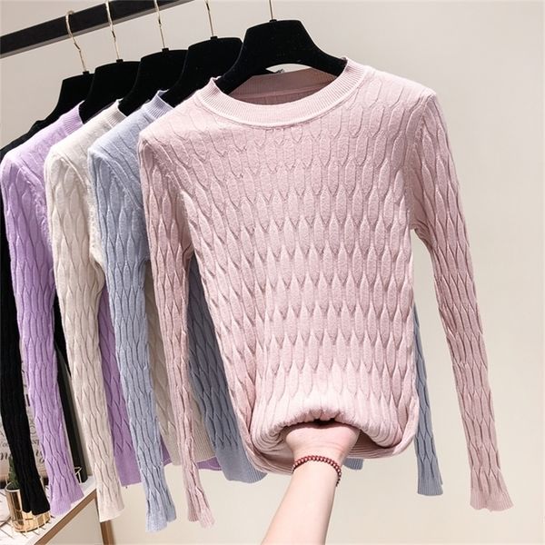 Fashion Women Knitted Tops Autumn Winter Pullovers Sweaters Casual Long Sleeve O-Neck Geometric Knitting Sweaters White 201225