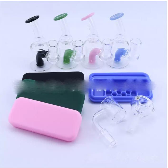 4&quot;Glass Bong Mini Bubbler Water Pipe Hookahs Dab Rig With 14mm Bowl Quartz Banger