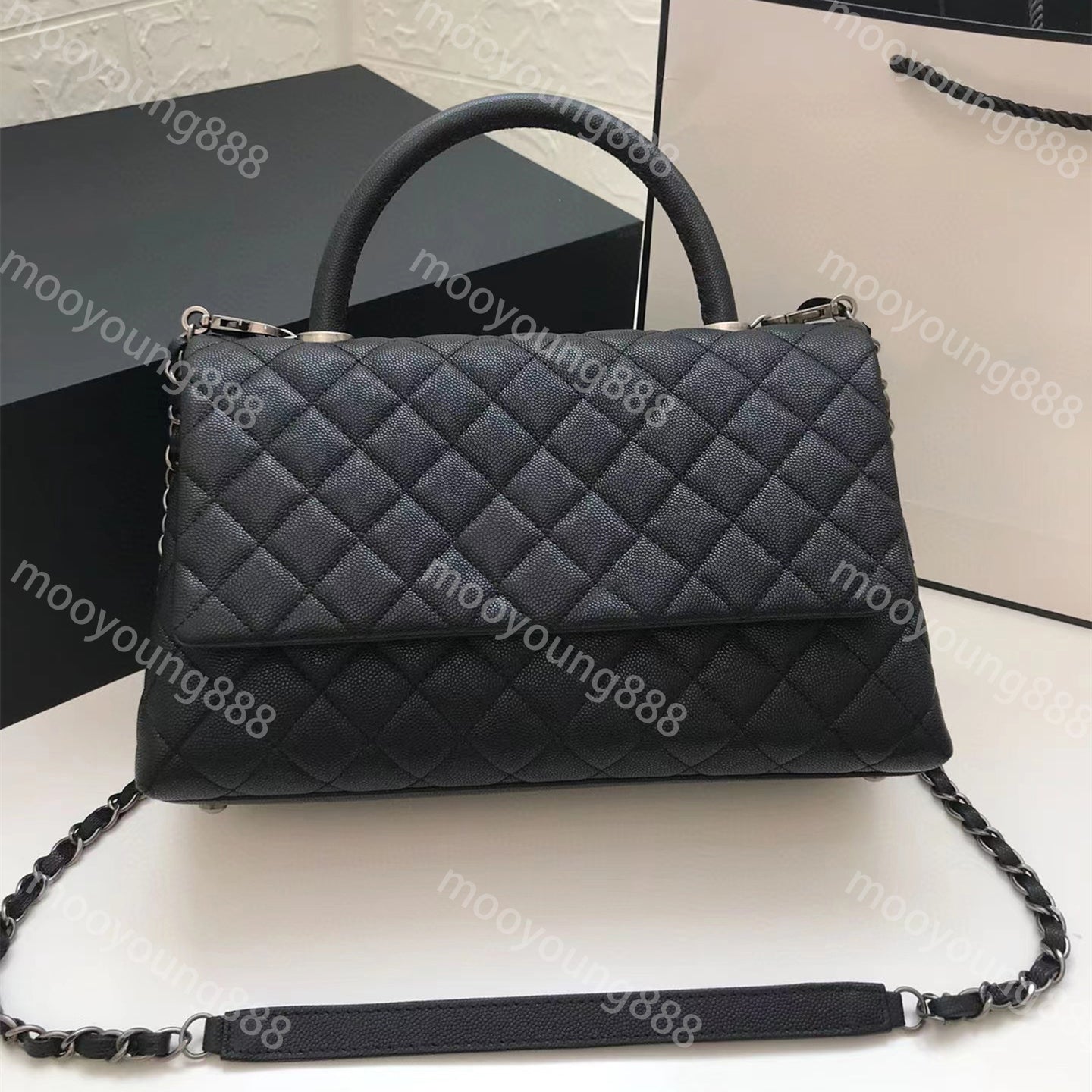 10A Mirror Quality Designers 28CM Handle Flap Bag Luxury Real Leather Caviar Lady Medium Purse Quilted Handbag Crossbody Black Shoulder Gold Bag Wal
