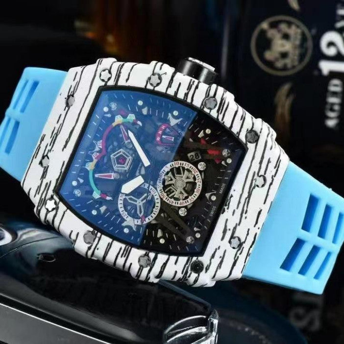 Watch automatic quartz movement Brand Watches Rubber Strap Business Sports Transparent Watchs Imported crystal mirror battery rubber GMT