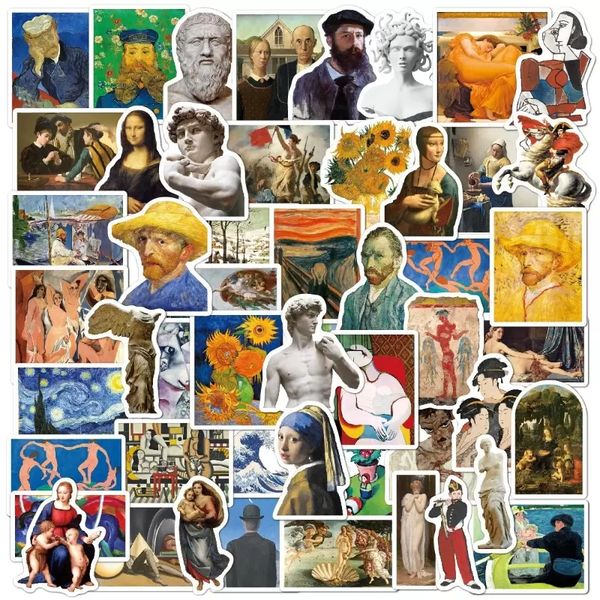 52PCS Classical Oil PaintingArt sticker Van Gogh Mona Lisa Matisse Style Art Graffiti Stickers Pack For Moto Car Suitcase Laptop Decals Whol