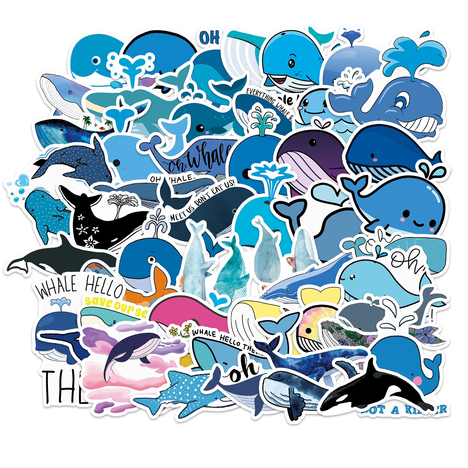 50pcs Wholesale Whale Sticker Cute Cartoon Waterproof Vinyl Graffiti Stickers For Diy Notebook Phone Case Water Bottle Fridge Car
