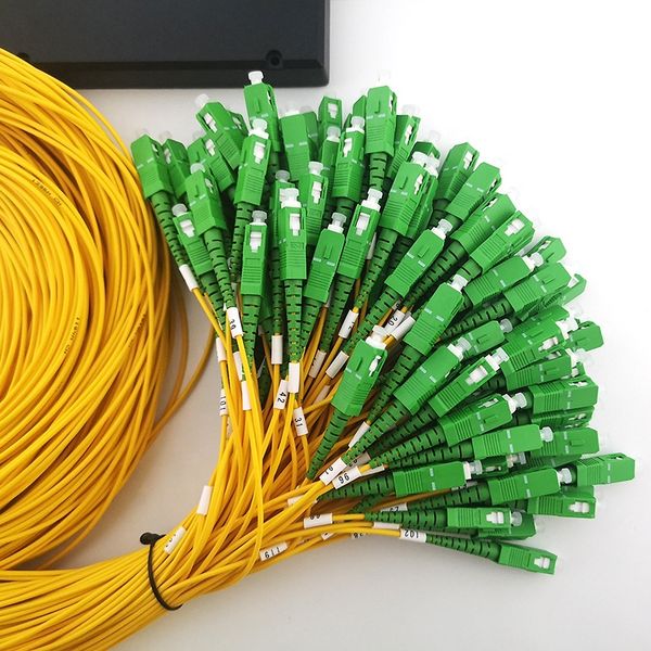 1x128 Ports Black ABS Plastic Packing Fiber Optic PLC Splitter 2.0mm Diameter 1.8m SMF Cable SC APC